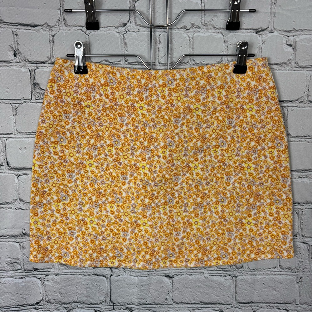 Motel Rocks Yellow Orange Floral Cotton Mini Skirt Retro 70s Inspired Sz Medium